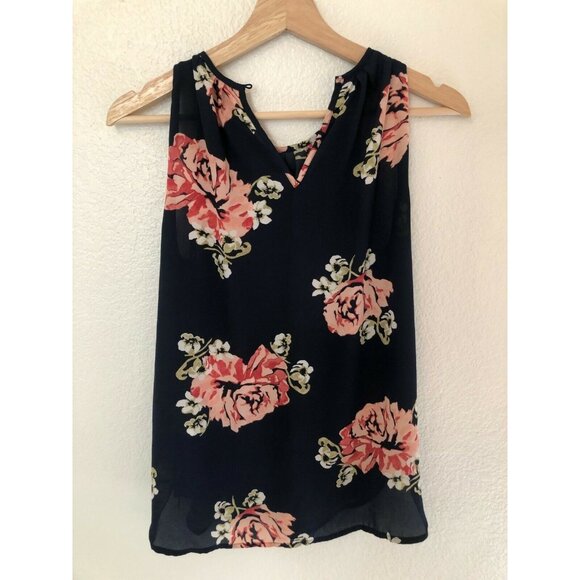 Saint Tropez West Navy Blue Floral Print Tank Top Blouse Women's Small - Picture 4 of 4
